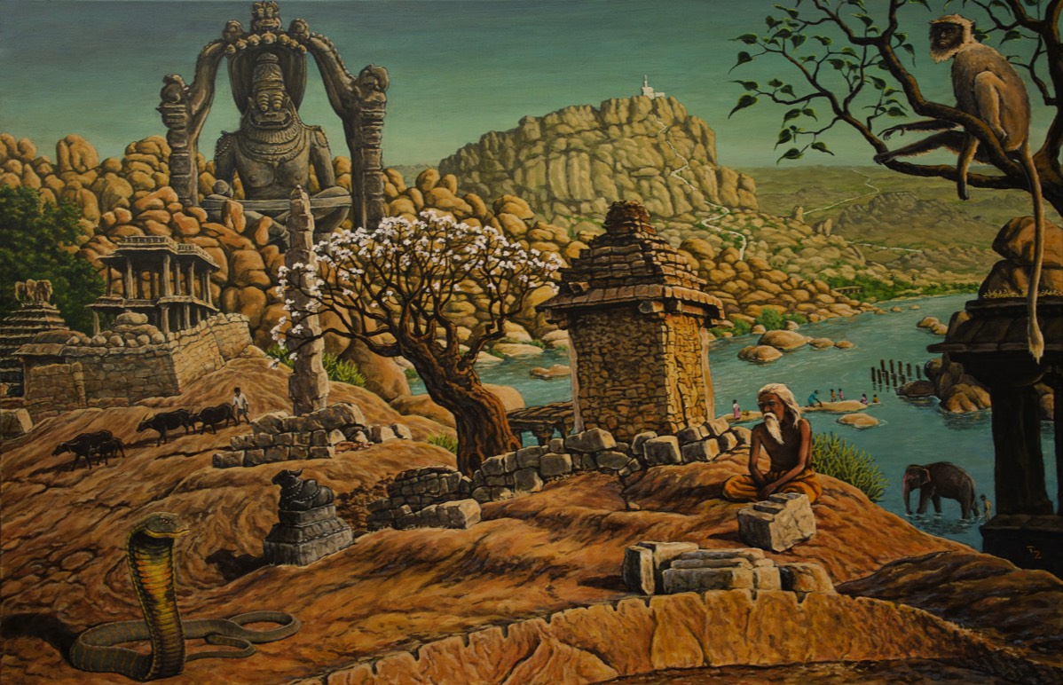 "Visions of Hampi" acrylic on canvas, 100 x 65, 11.2018 